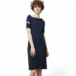 Annette Gortz Maira Navy Blue Short Sleeve Cut Out Fine Knit Dress Size Medium